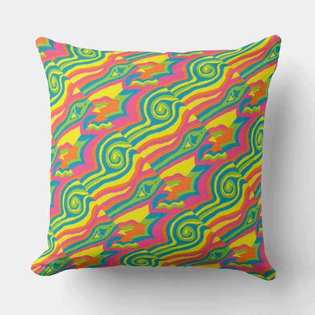 Retro Mod 1960s 1970s heldere, kleurrijke Pillow Kussen (Voorkant)