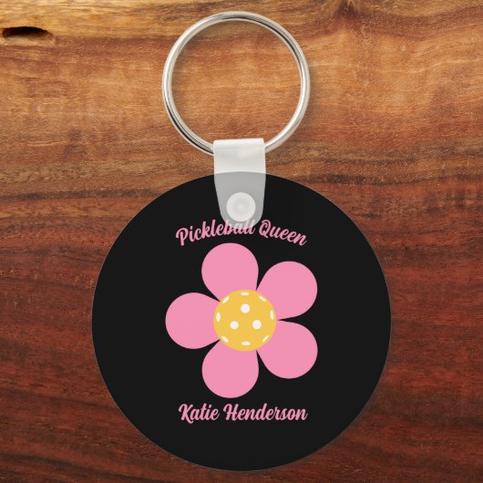 Retro Mod 70s Ckleball Flower D  Sleutelhanger (Voorkant)
