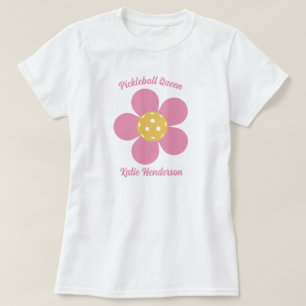 Retro Mod 70s Pickleball Flower gepersonaliseerd T-shirt