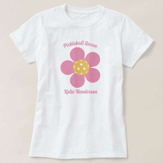 Retro Mod 70s Pickleball Flower gepersonaliseerd T-shirt (Design voorkant)