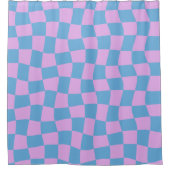 Retro Mod Abstract Checkerboard in blauw en Paars Douchegordijn (Voorkant)