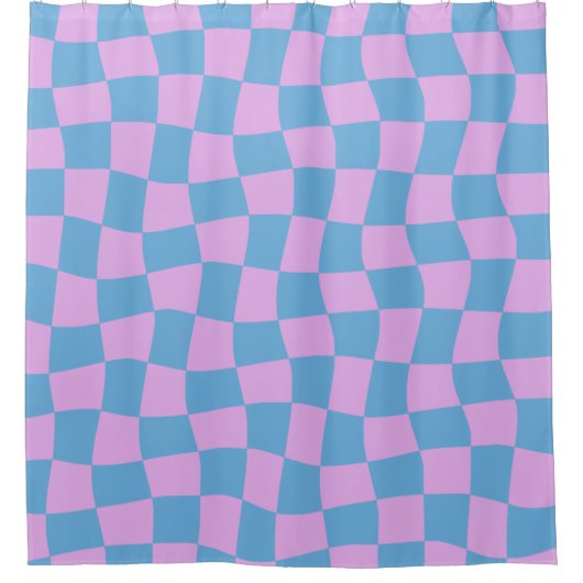 Retro Mod Abstract Checkerboard in blauw en Paars Douchegordijn (Voorkant)