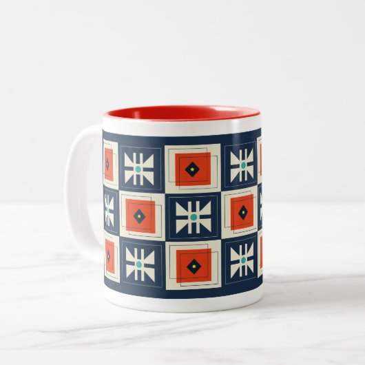 Retro Mod Abstract geometrisch vlinderpatroon Tweekleurige Koffiemok (Voorkant links)