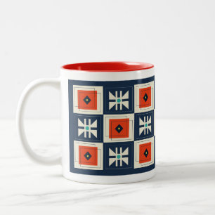 Retro Mod Abstract geometrisch vlinderpatroon Tweekleurige Koffiemok