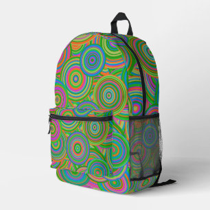 Retro mod abstracte cirkels, groen en oranje-rood bedrukte rugzak