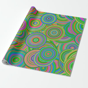 Retro mod abstracte cirkels, groen en oranje-rood cadeaupapier