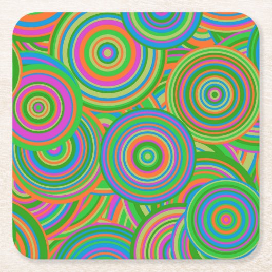 Retro mod abstracte cirkels, Groen en Oranje-rood Kartonnen Onderzetters (Voorkant)