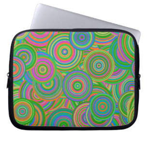 Retro mod abstracte cirkels, groen en oranje-rood laptop sleeve
