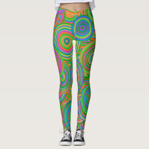 Retro mod abstracte cirkels, Groen en Oranje-rood Leggings