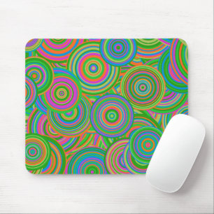 Retro mod abstracte cirkels, Groen en Oranje-rood Muismat