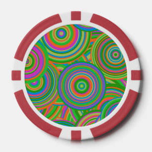 Retro mod abstracte cirkels, groen en oranje-rood poker chips