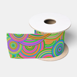 Retro mod abstracte cirkels, Groen en Oranje-rood Satijnen Lint