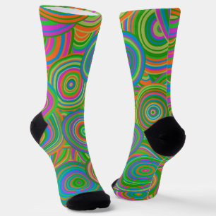 Retro mod abstracte cirkels, groen en oranje-rood sokken