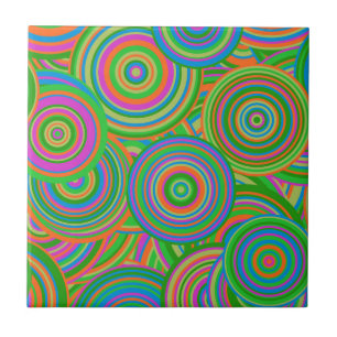 Retro mod abstracte cirkels, Groen en Oranje-rood Tegeltje
