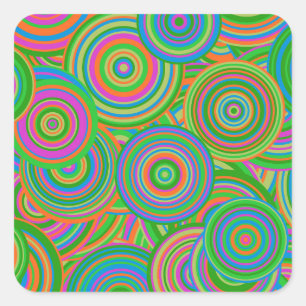 Retro mod abstracte cirkels, groen en oranje-rood vierkante sticker