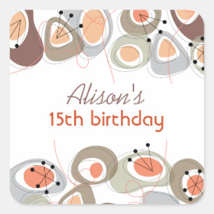Retro Mod Art Beach Pebbles Stip Birthday Sticker