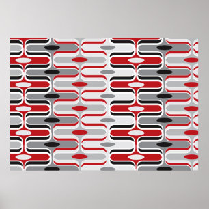 Retro Mod Art Deco Zig Zag Funky Pattern Black Poster