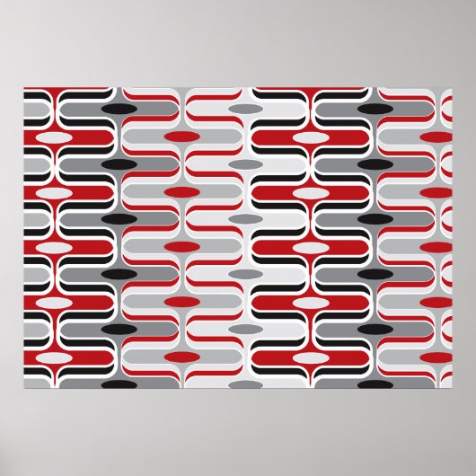 Retro Mod Art Deco Zig Zag Funky Pattern Black Poster (Voorkant)