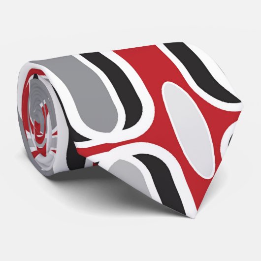 Retro Mod Art Deco Zig Zag Rood Zwart Ogee Patroon Stropdas (Opgerold)