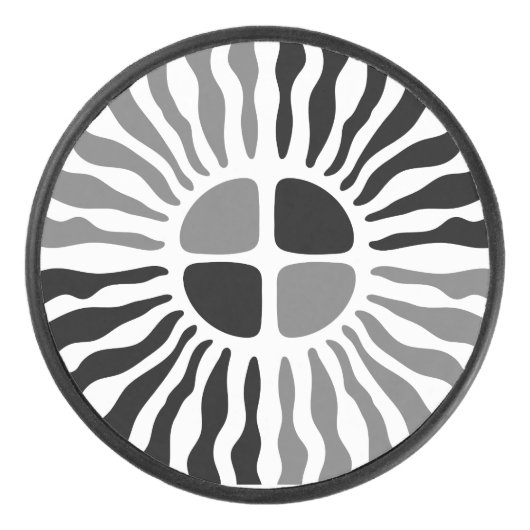 Retro Mod Black and White Sunburst Geometric Hockey Puck (Voorkant)