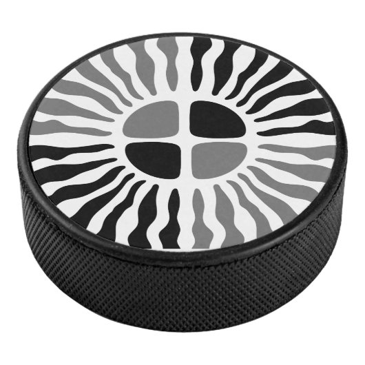 Retro Mod Black and White Sunburst Geometric Hockey Puck (3/4)