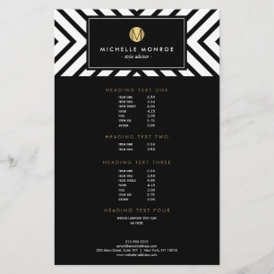 Retro Mod Black en White Pattern Gold Monogram Flyer