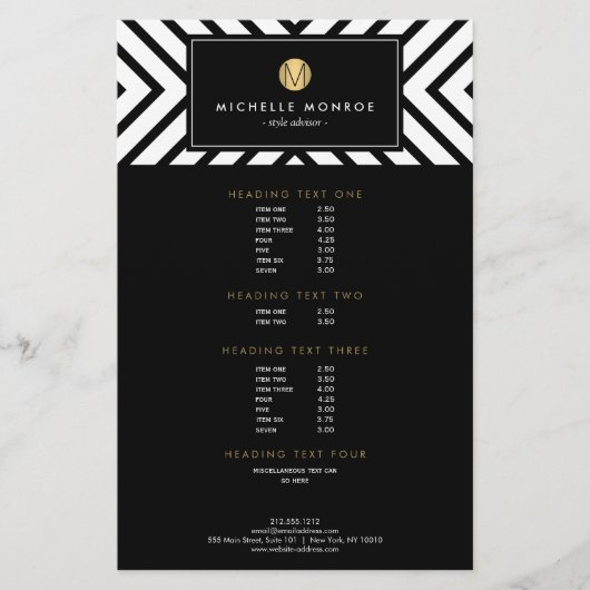 Retro Mod Black en White Pattern Gold Monogram Flyer (Voorkant)