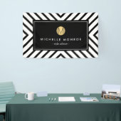 Retro Mod Black en White Pattern Gold Monogram Spandoek (Beurs)