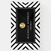Retro Mod Black en White Pattern Gold Monogram Spandoek (Verticaal)