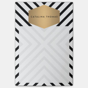 Retro Mod Black en White Pattern met Gold Emblem Post-it® Notes