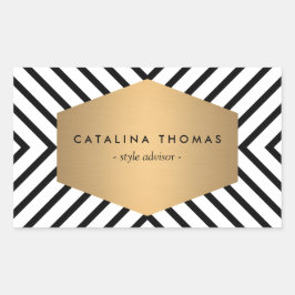 Retro Mod Black en White Pattern met Gold Emblem Rechthoekige Sticker