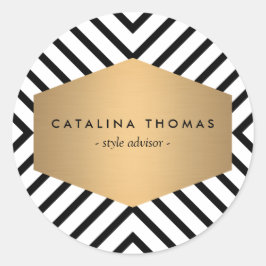 Retro Mod Black en White Pattern met Gold Emblem Ronde Sticker