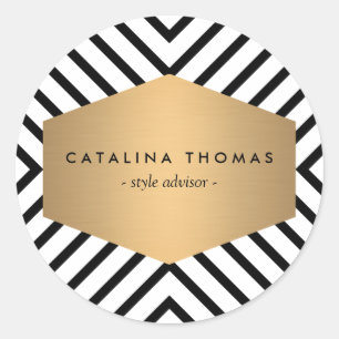 Retro Mod Black en White Pattern met Gold Emblem Ronde Sticker