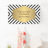 Retro Mod Black en White Pattern met Gold Emblem Spandoek (Insitu)