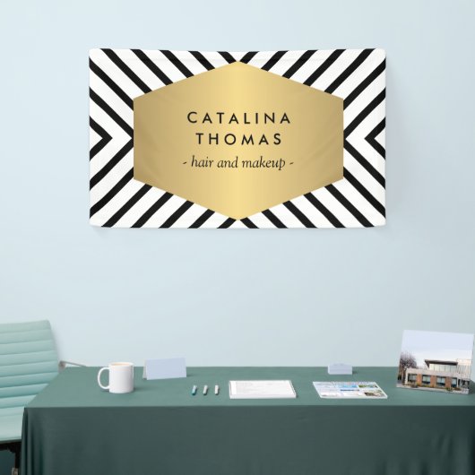 Retro Mod Black en White Pattern met Gold Emblem Spandoek (Beurs)