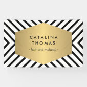 Retro Mod Black en White Pattern met Gold Emblem Spandoek (Horizontaal)