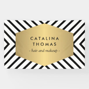 Retro Mod Black en White Pattern met Gold Emblem Spandoek