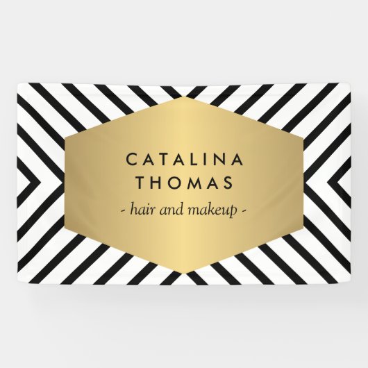 Retro Mod Black en White Pattern met Gold Emblem Spandoek (Horizontaal)