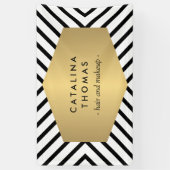 Retro Mod Black en White Pattern met Gold Emblem Spandoek (Verticaal)