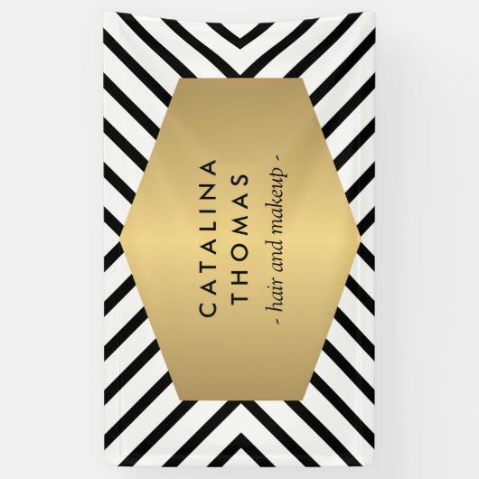 Retro Mod Black en White Pattern met Gold Emblem Spandoek (Verticaal)