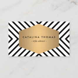 Retro Mod Black en White Pattern met Gold Emblem Visitekaartje