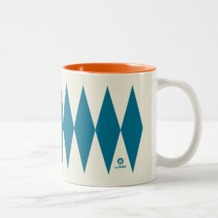 Retro Mod Blauw Diamant Patroon Tweekleurige Koffiemok