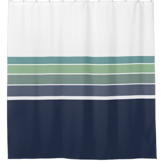 Retro/Mod blauw en groen gestreept Douchegordijn (Voorkant)