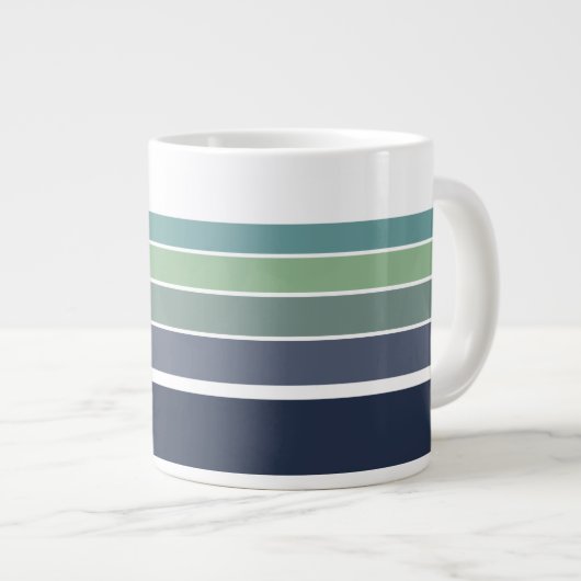 Retro/Mod blauw en groen gestreept Grote Koffiekop (Voorkant rechts)