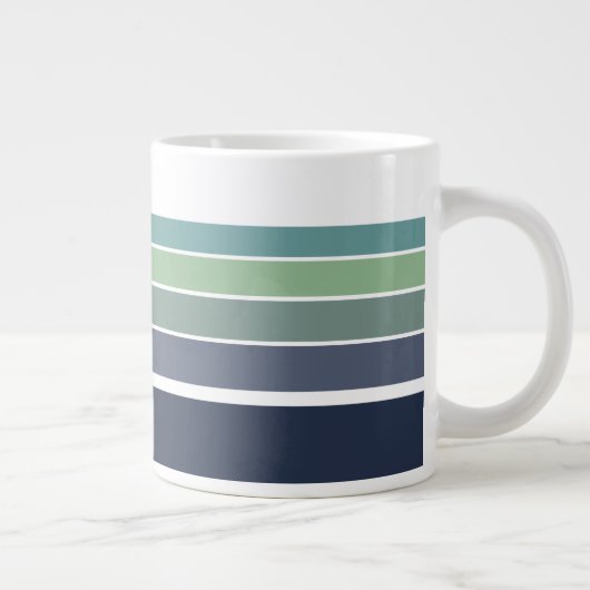 Retro/Mod blauw en groen gestreept Grote Koffiekop (Rechts)