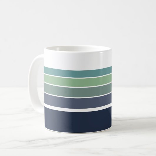 Retro/Mod blauw en groen gestreept Koffiemok (Voorkant links)