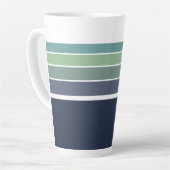 Retro/Mod blauw en groen gestreept Latte Mok (Linkerhoek)