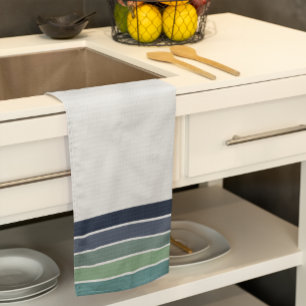 Retro/Mod Blauw en Groen "Surfboard" Gestreept Theedoek