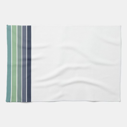 Retro/Mod Blauw en Groen "Surfboard" Gestreept Theedoek (Horizontaal)