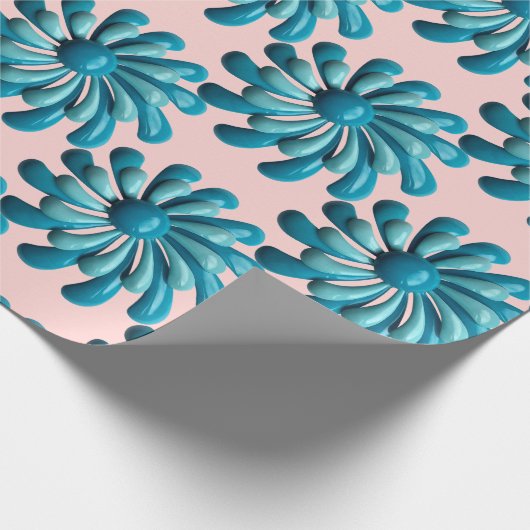 Retro MOD Blauwe Bloemen Lente Zomertuin Cadeaupapier (Hoek)